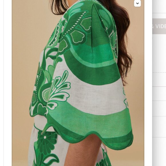 MATCHING SET | Farm Rio Green Color Festival Euroflax Blouse & Skirt Set, Size L - Picture 4 of 7